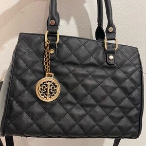 Black Quilted Handbag with Gold Accent